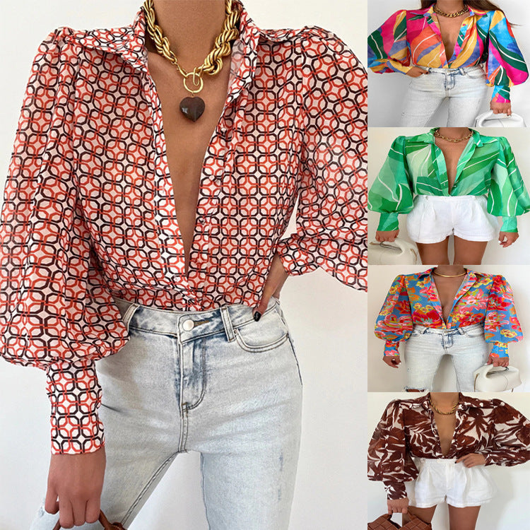 Women's Casual Bottoming Top Long-sleeved Printed Shirt