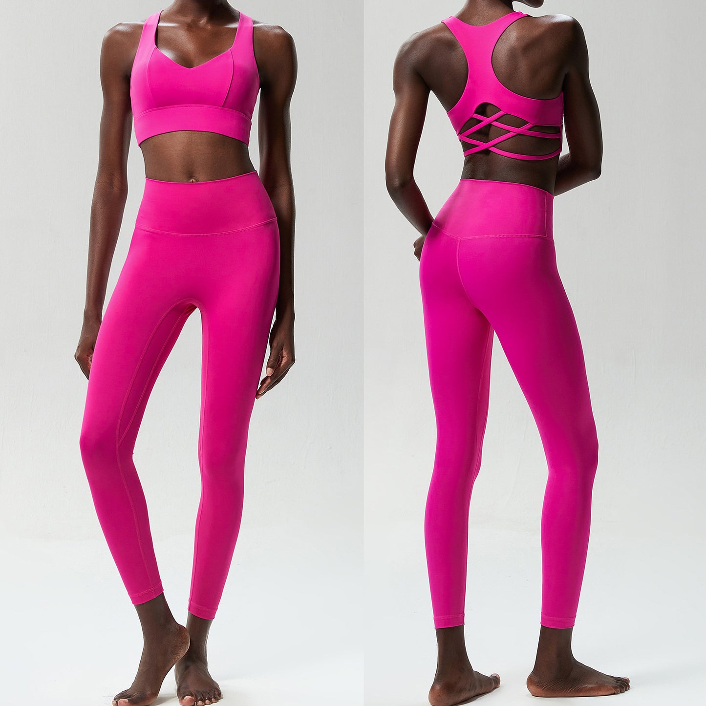 Women's Two-Piece Activewear Set – High-Waisted Leggings and Sports Bra Workout Outfit in Multiple Colors