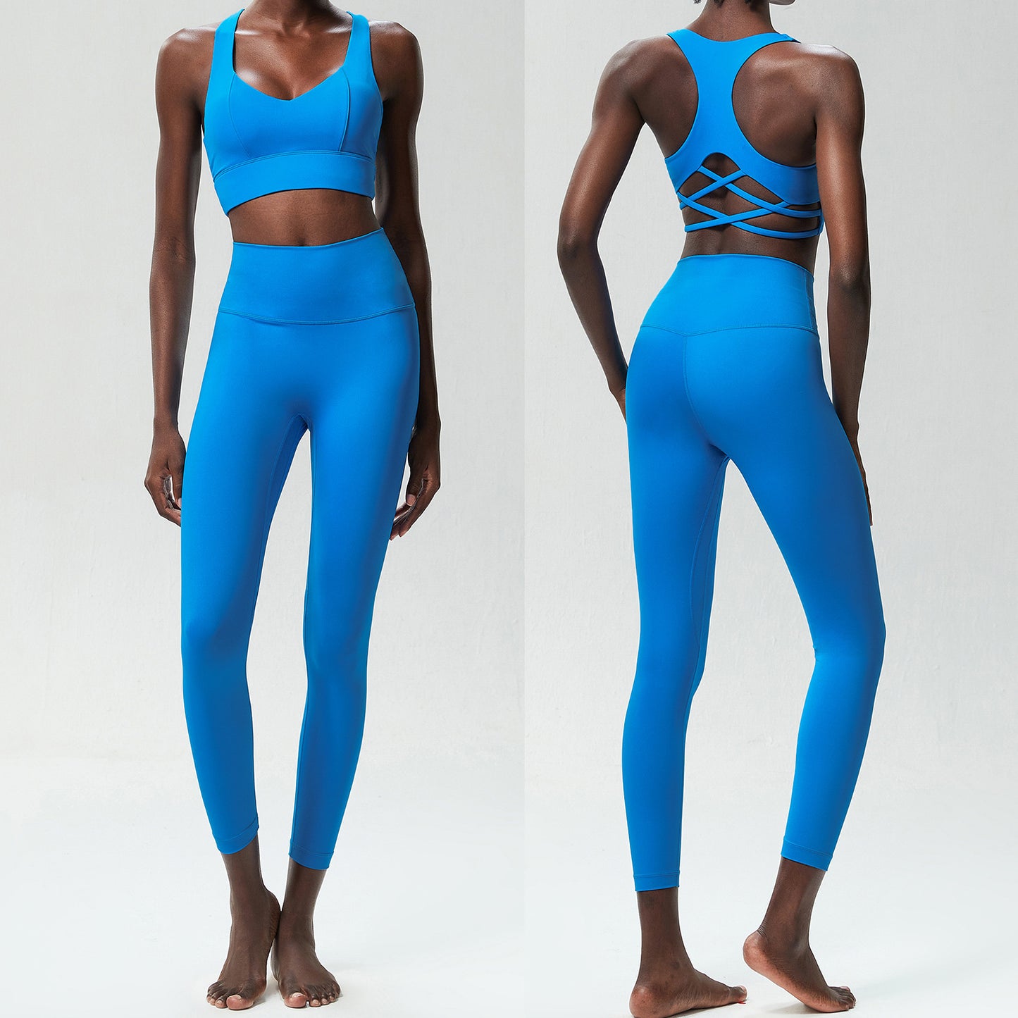 Women's Two-Piece Activewear Set – High-Waisted Leggings and Sports Bra Workout Outfit in Multiple Colors