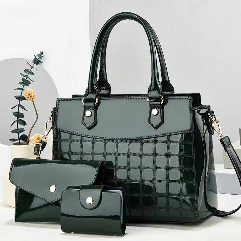 Women's Fashion Bright Leather Embossed Large Capacity Shoulder Messenger Bag