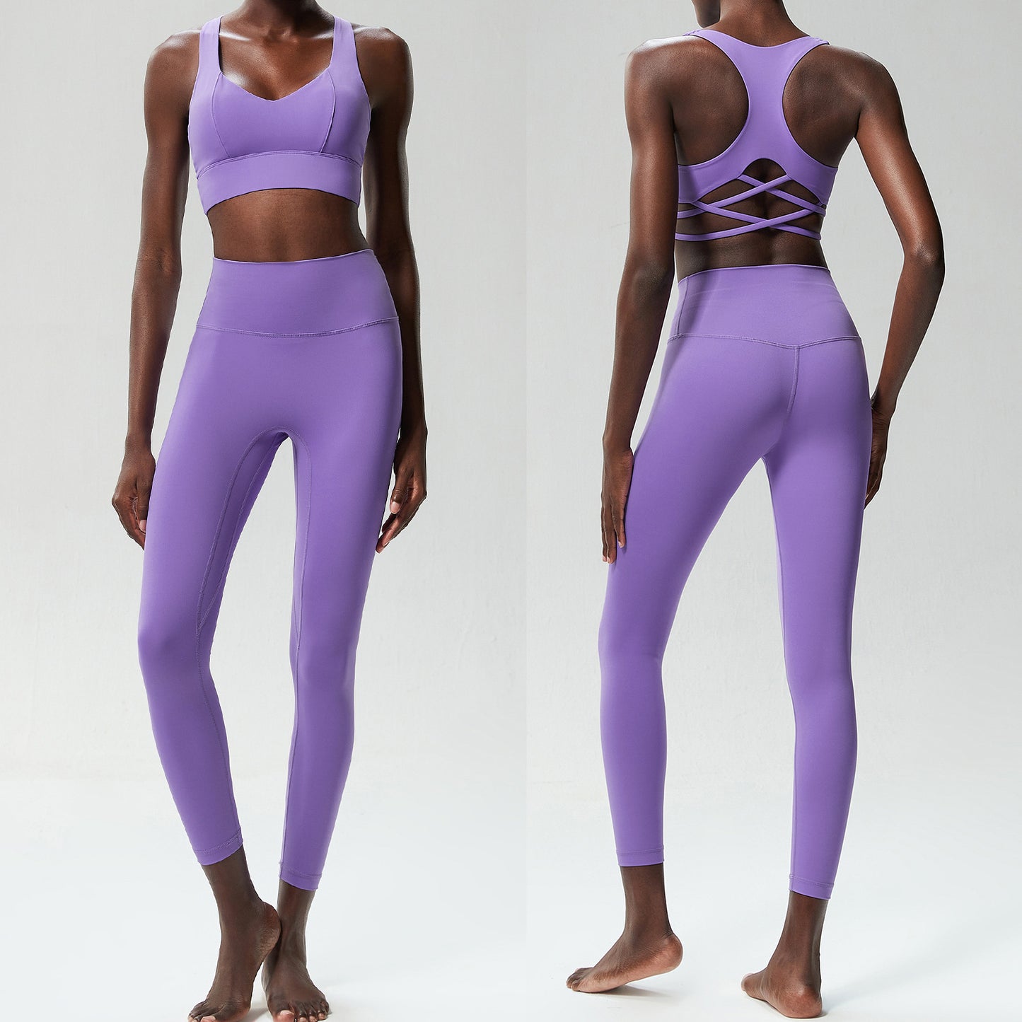 Women's Two-Piece Activewear Set – High-Waisted Leggings and Sports Bra Workout Outfit in Multiple Colors