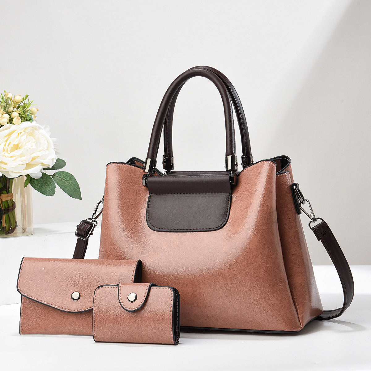 3-Piece Faux Leather Handbag Set – Tote, Wallet & Clutch for Women