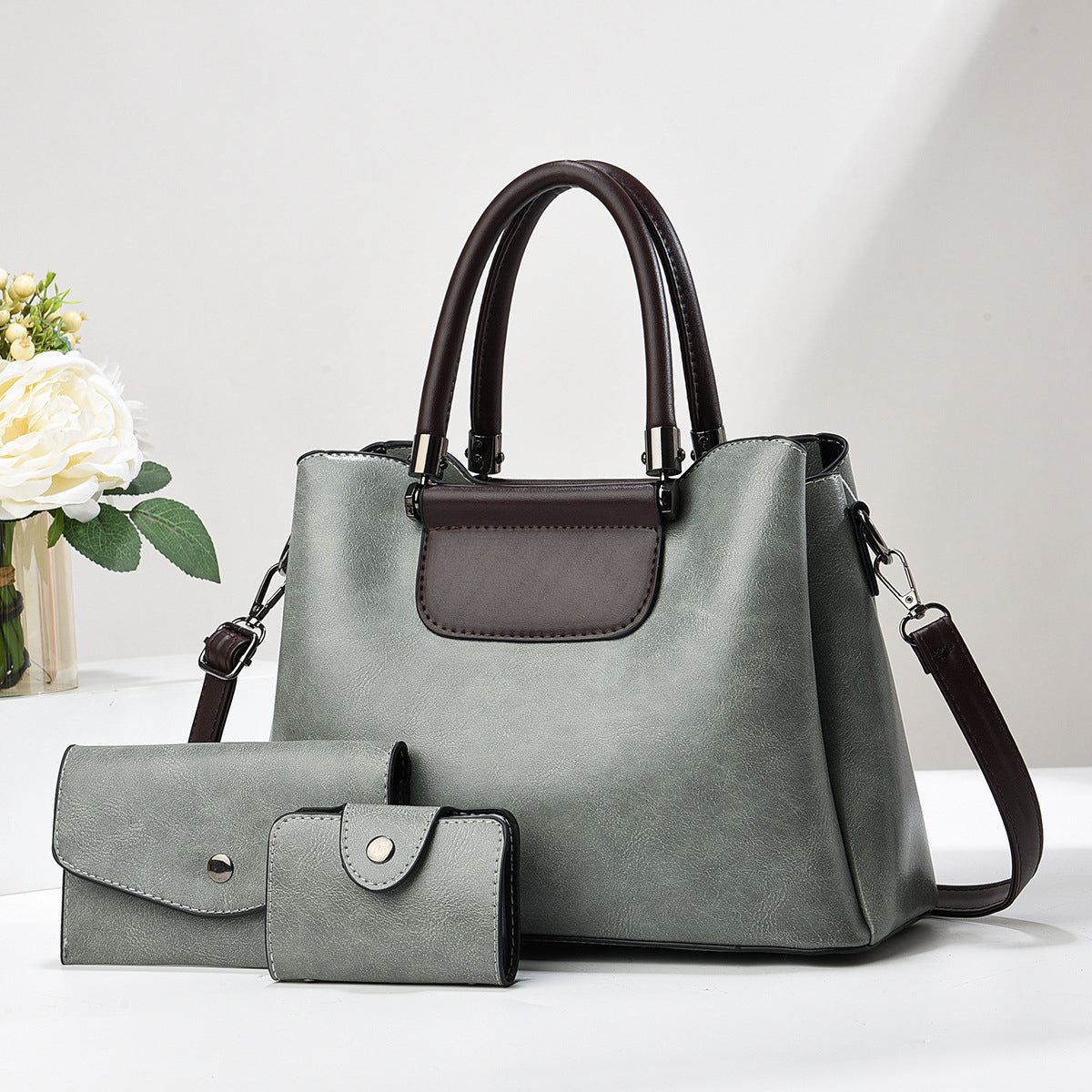 3-Piece Faux Leather Handbag Set – Tote, Wallet & Clutch for Women