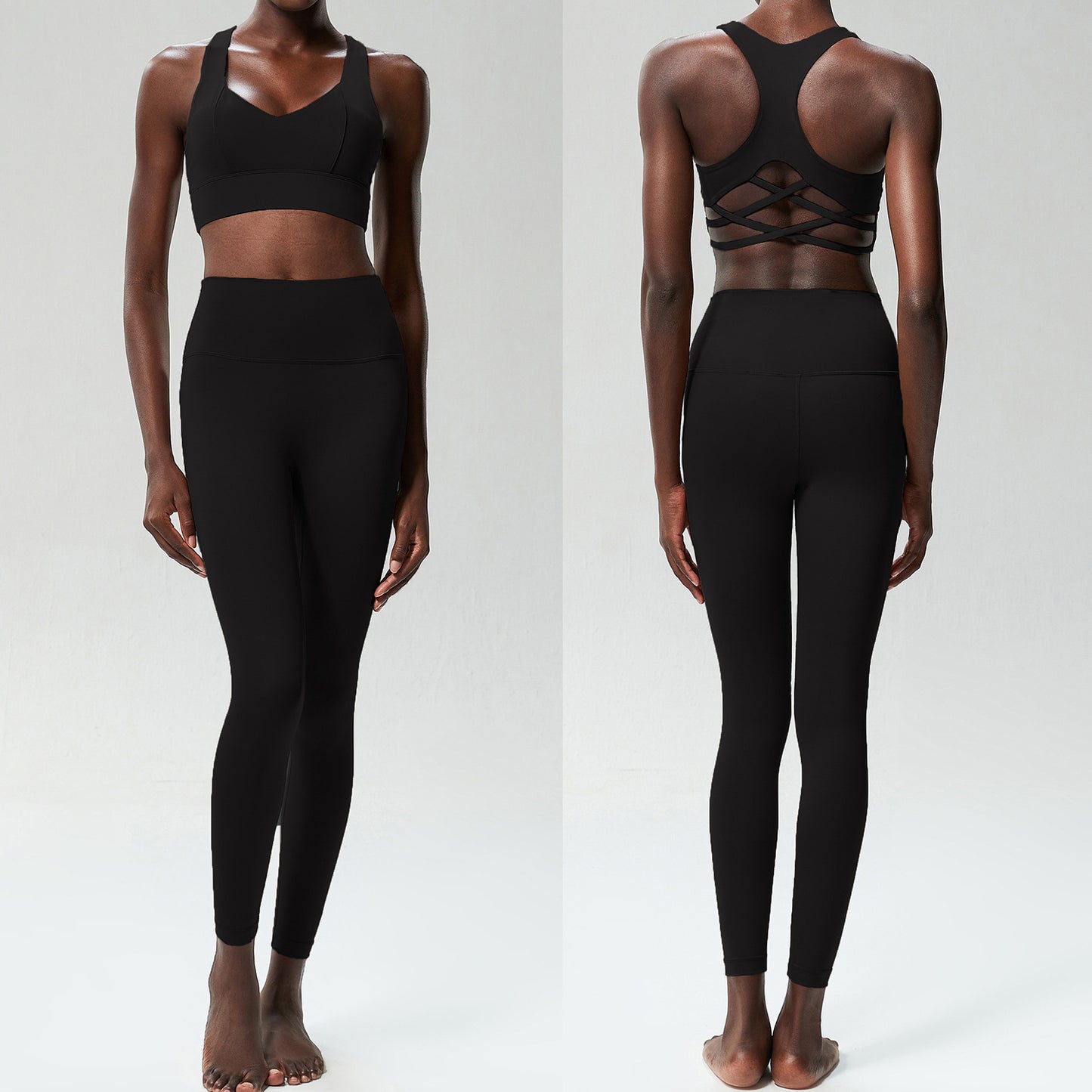Women's Two-Piece Activewear Set – High-Waisted Leggings and Sports Bra Workout Outfit in Multiple Colors