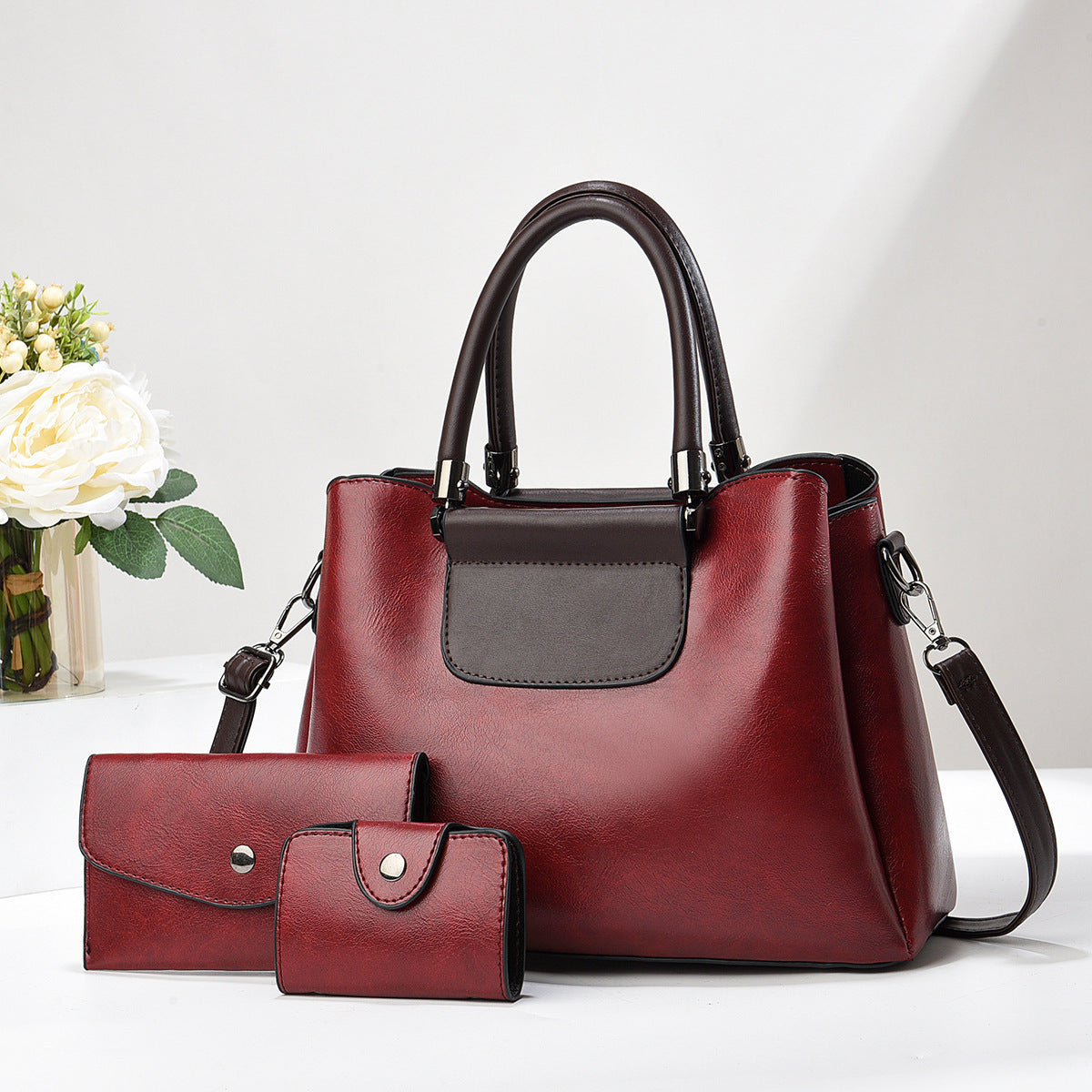 3-Piece Faux Leather Handbag Set – Tote, Wallet & Clutch for Women