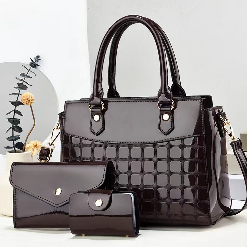 Women's Fashion Bright Leather Embossed Large Capacity Shoulder Messenger Bag