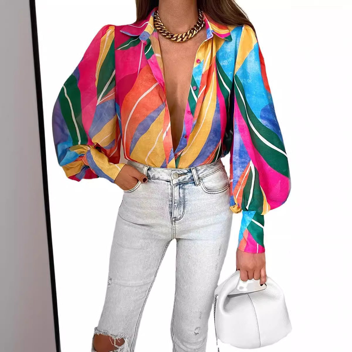Women's Casual Bottoming Top Long-sleeved Printed Shirt