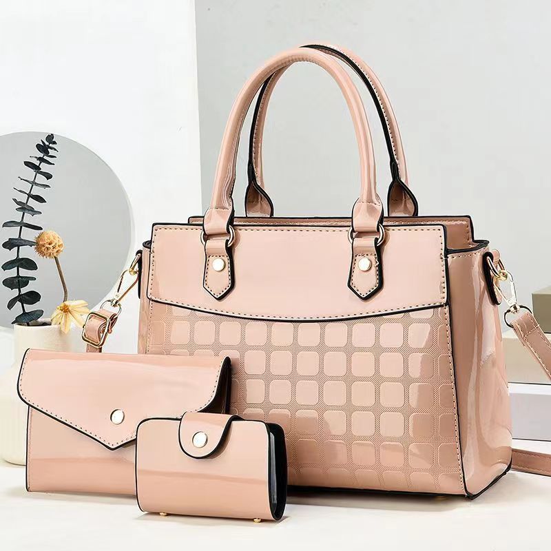 Women's Fashion Bright Leather Embossed Large Capacity Shoulder Messenger Bag