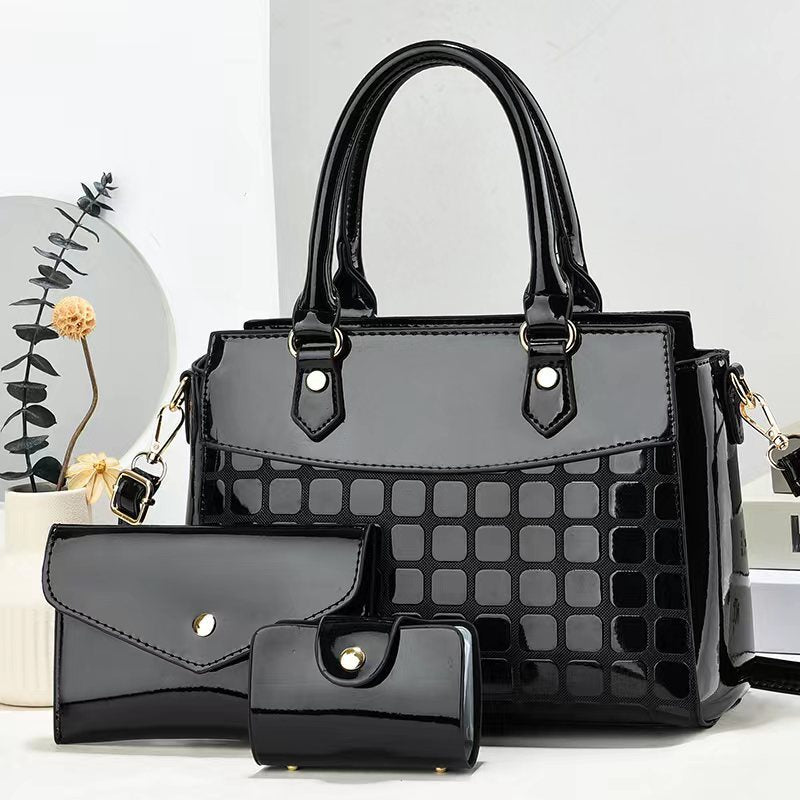 Women's Fashion Bright Leather Embossed Large Capacity Shoulder Messenger Bag