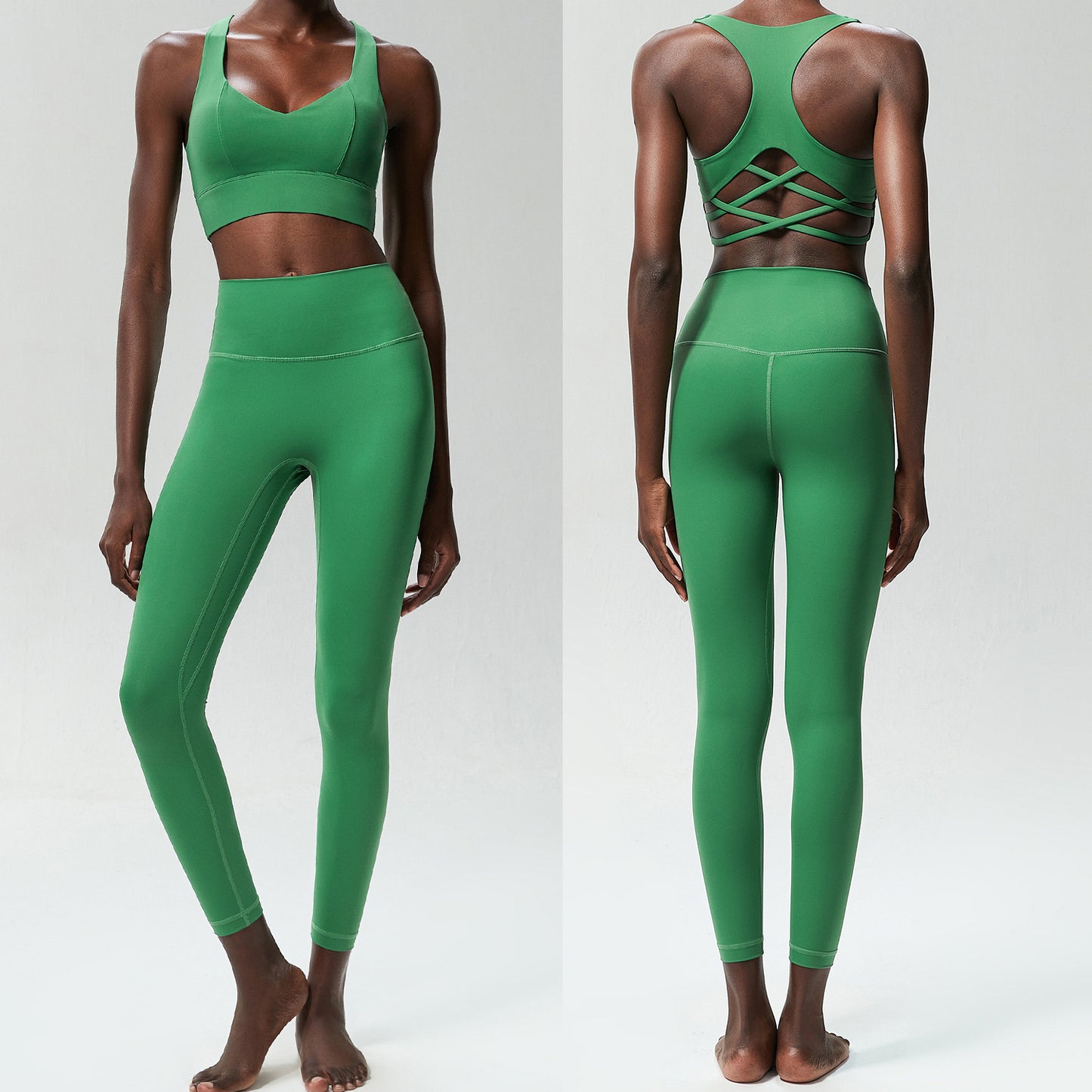 Women's Two-Piece Activewear Set – High-Waisted Leggings and Sports Bra Workout Outfit in Multiple Colors
