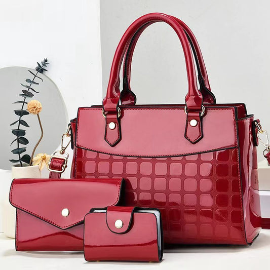 Women's Fashion Bright Leather Embossed Large Capacity Shoulder Messenger Bag