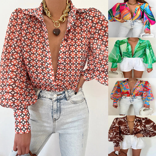 Women's Casual Bottoming Top Long-sleeved Printed Shirt