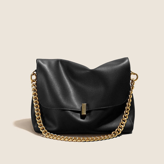 Leather Shoulder Bag – Soft Clutch Purse with Gold Chain for Women