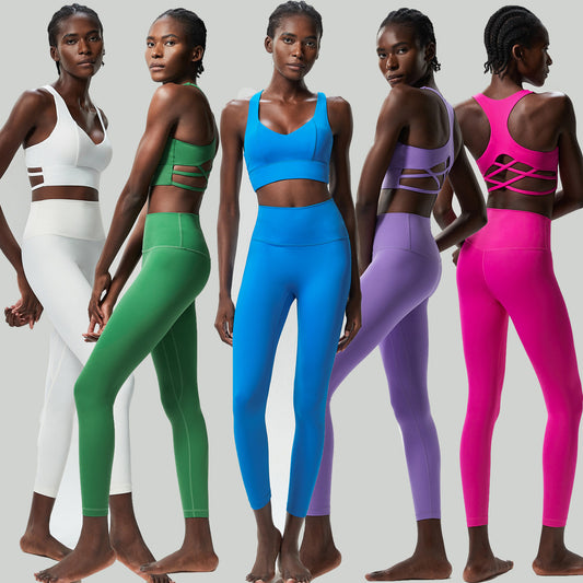 Women's Two-Piece Activewear Set – High-Waisted Leggings and Sports Bra Workout Outfit in Multiple Colors
